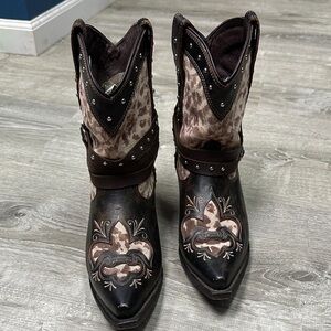 Rockin Country Brown Leather Cowgirl Boots Women’s size 10